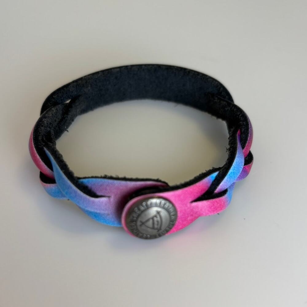 Leather Treaty Pink Blue Purple Braided Multi Color Unisex Bracelet 8" L NWOT